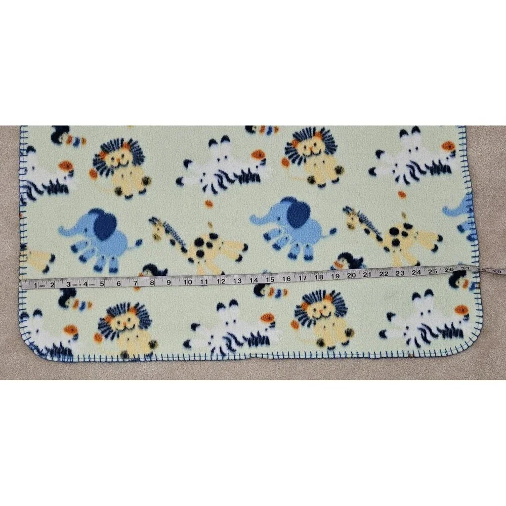 Baby Connection Pale Green Fleece Blanket Lion Giraffe Zebra Elephant Toucan
